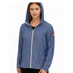 Monkey Sport Chambray Jacket Womens XL Blue Pockets Hoodie 100% Cotton Full Zip